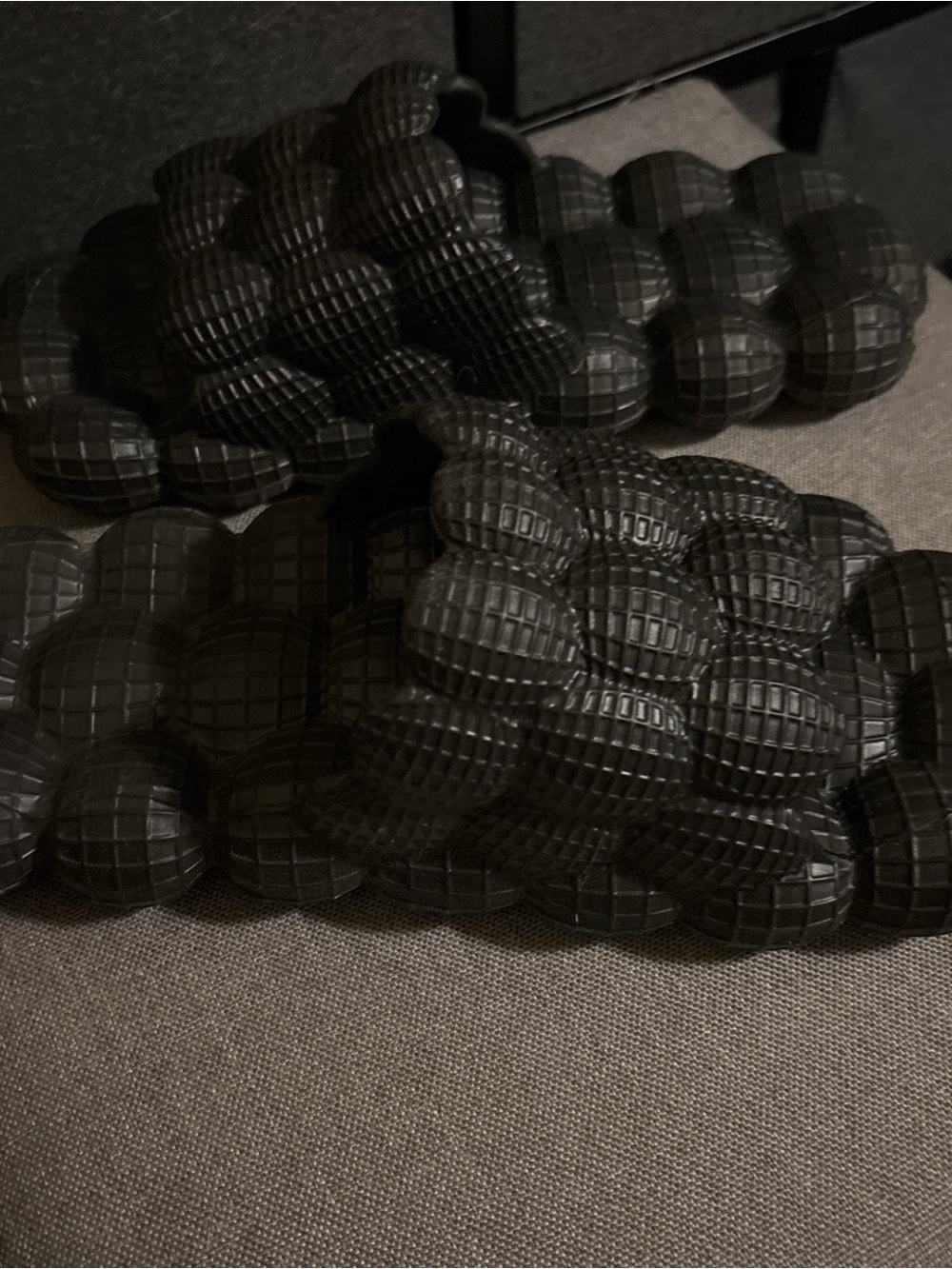 Black Textured Bubble Slide Sandals - Chunky Cushion Sole